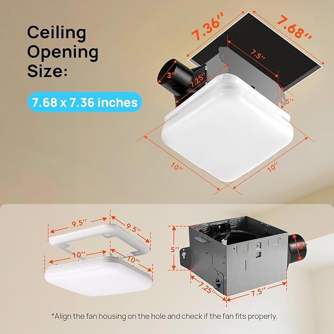 Consciot Bathroom Exhaust Fan with Light, 50 CFM, 1.0 Sone Super Quiet, 1000Lm LED Light, 2700K-5000K 5 Color Selectable & Nightlight, 16W Bath Fan Light Combo - Image 2