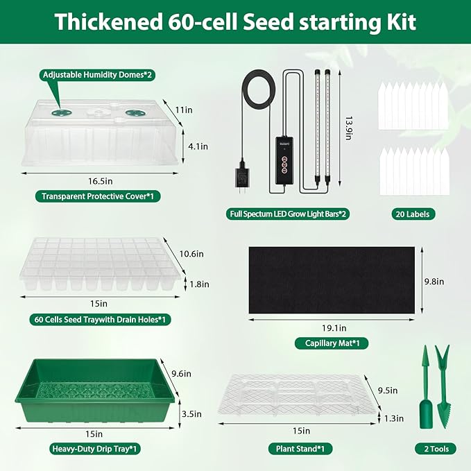 Seed Starter Tray, 60-Cell Self-Watering Seed Starter Kit with Grow Light and 4.07” Humidity Dome, Indoor Plant Starter Trays for Seed Germination & Gardening Supplies - Image 5