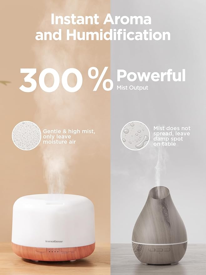 InnoGear 500ml Essential Oil Diffuser with Remote Control, Premium Ultrasonic Aromatherapy Diffusers Scent Humidifier Vaporizer Auto-Off Timer for Large Room Home, Yellow - Image 2