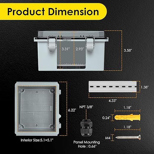 Waterproof Electrical Junction Box, IP67 Plastic Weatherproof Outdoor WiFi Enclosure with Mounting Plate, Wall Brackets, for WiFi Electronics Project, Clear (5.9"x5.9"x3.5") - Image 3