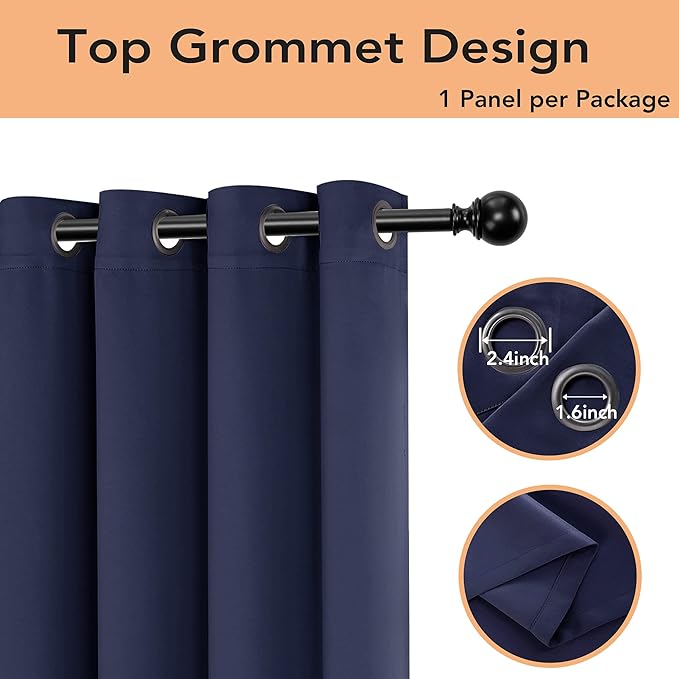 BONZER Room Divider Curtain Total Privacy Wall Wide Thermal Insulated Blackout Curtains for Slide Window, 108L x 70W Inch (9L x 5.8W ft), 1 Panel, Navy - Image 3
