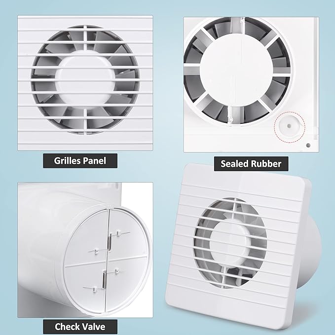 4 Inch Wall-Mounted Exhaust Fan, Small Bathroom Fan, IPX4 55CFM Window Extractor Fan w/with Anti-backflow Check for Toilet, Office, Kitchen - Image 2