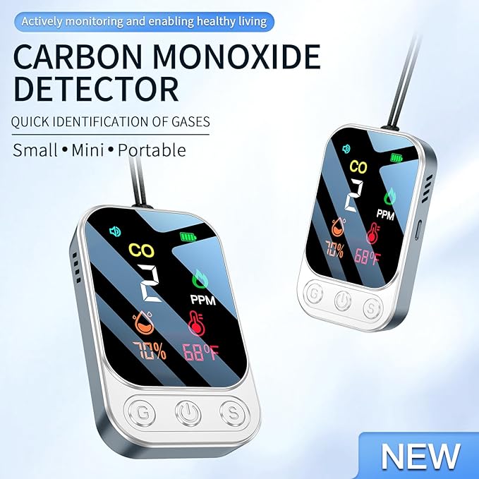 Portable Carbon Monoxide Detectors [3-in-1] Mini Size CO Monitor with Kickstand & Lanyard Alarm [ CO Temperature Humidity Sensor ] for Outdoor Camping Travel RV Home Hotel (3IN1 Grey) - Image 8