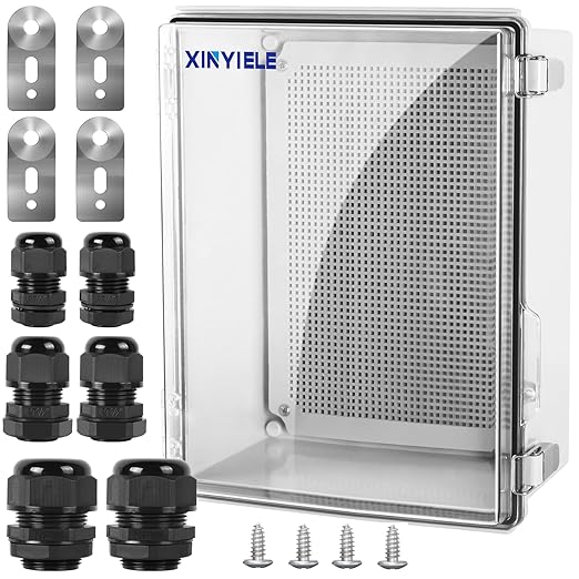 Waterproof Outdoor Project ABS Plastic Junction Box IP67 Weatherproof Dustproof Enclosure with Hinged Cover, Mounting Plate,Wall Brackets for Power Project (Clear.15.7"x11.8"x7.1") by XINYIELE