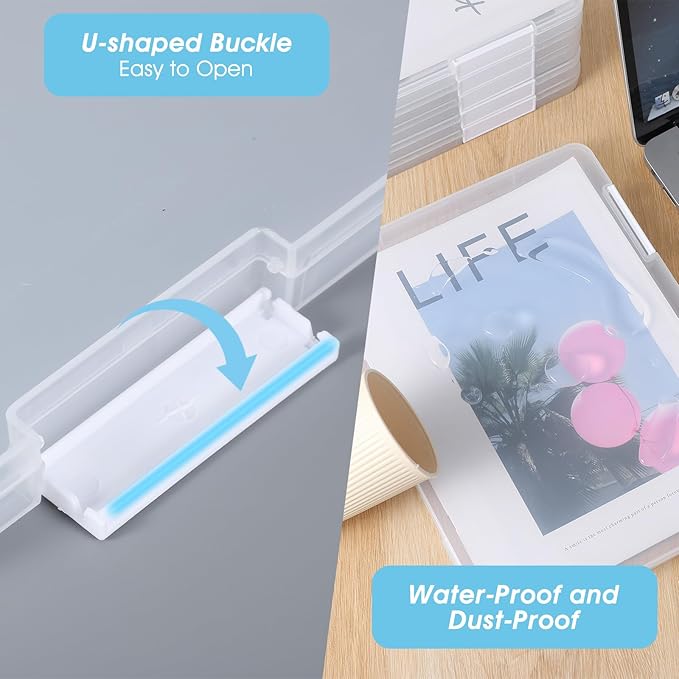 6 Pack A4 File Portable Project Case, Plastic Storage Box for Letter A4 Paper, Clear Paper Organizer Storage Box, Scrapbook Papers Storages Boxes, Portable Document Holder with Buckle - Image 4