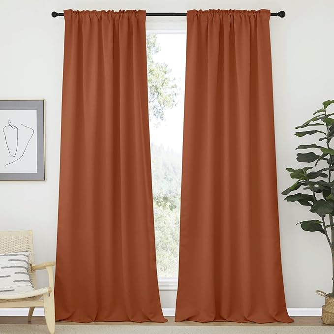 NICETOWN Bedroom Blackout Curtain Panels - (Burnt Orange Color) 52 x 120 inch, 2 PCs, Insulating Energy Saving Solid Rod Pocket Blackout Drapes for Hall, Villa - Image 2