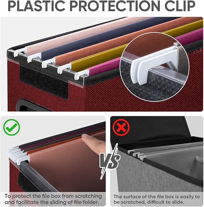 BALEINE File Organizer Box with Lid, Collapsible File Folder Organizer with Plastic Slide, Hanging File Folder Box for Office Document Storage (1 Pack, Red, S) - Image 5