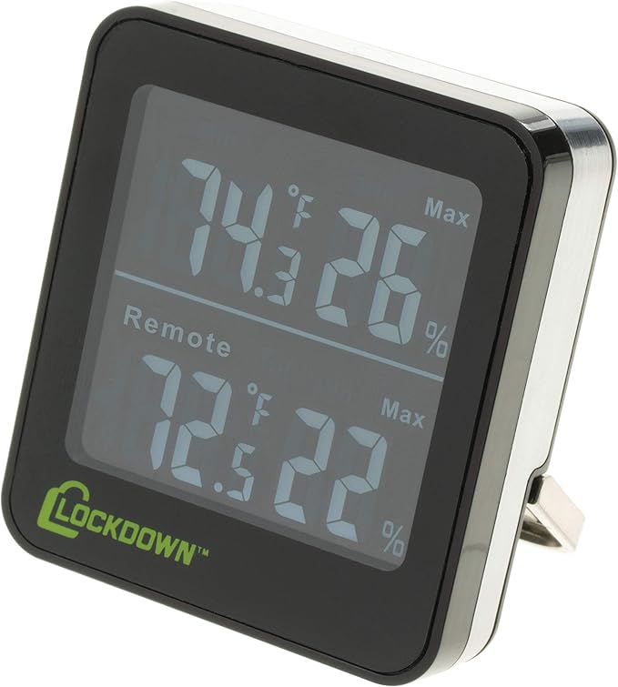 LOCKDOWN Digital Hygrometer with Convenient Design, Backlit Screen and Min/Max Reading for Temp and Humidity Monitoring in Safes, Rooms, Cases and Cabinets by Lockdown