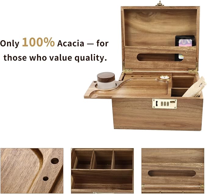 Large Wooden Box With Combination Lock, Wooden Lock Box With Lid, Locked Storage Box With Removable Tray And Jars,Ideal For Home Storage - Image 2