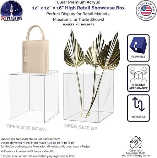12" x 12" x 16" Clear Acrylic Display Box with One Open Side No Lid Versatile Tall Plexiglass Retail Product Riser Storage Bin or Wedding Floral Centerpiece Pedestal by Marketing Holders - Image 2