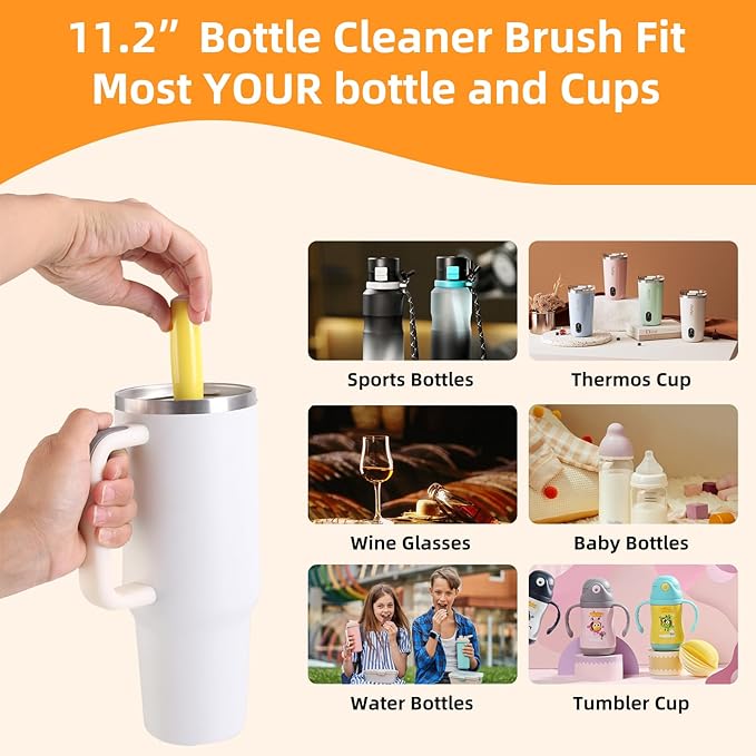 3 Pack Cleaner Brush Kit for Stanley, Bottle Cleaner Brush Set with Straw Brush Cleaner and Cup Lid Cleaning Brush for Stanley Cup, Tumbler Cups, Drinking Glass (Yellow) - Image 5