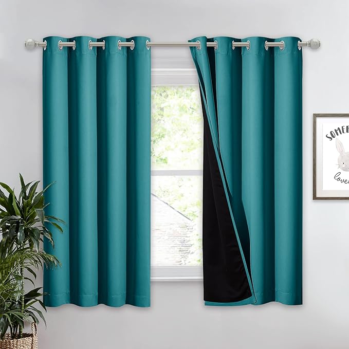 NICETOWN Peacock Teal 100% Blackout Lined Curtain, 2 Thick Layers Completely Blackout Window Treatment Thermal Insulated Drape for Kitchen/Bedroom (1 PC, 52 inches Width x 63 inches Length Each Panel) by NICETOWN
