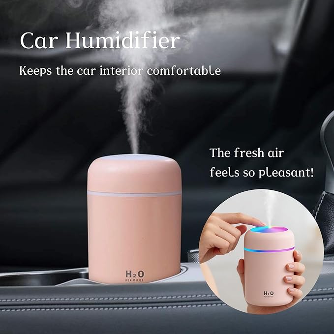300ml USB Cool Mist Small Humidifier with Colorful Lights,Portable Mini Humidifier, Perfect for Bedroom, Office, Plants, travel & Car, Pink - Image 4