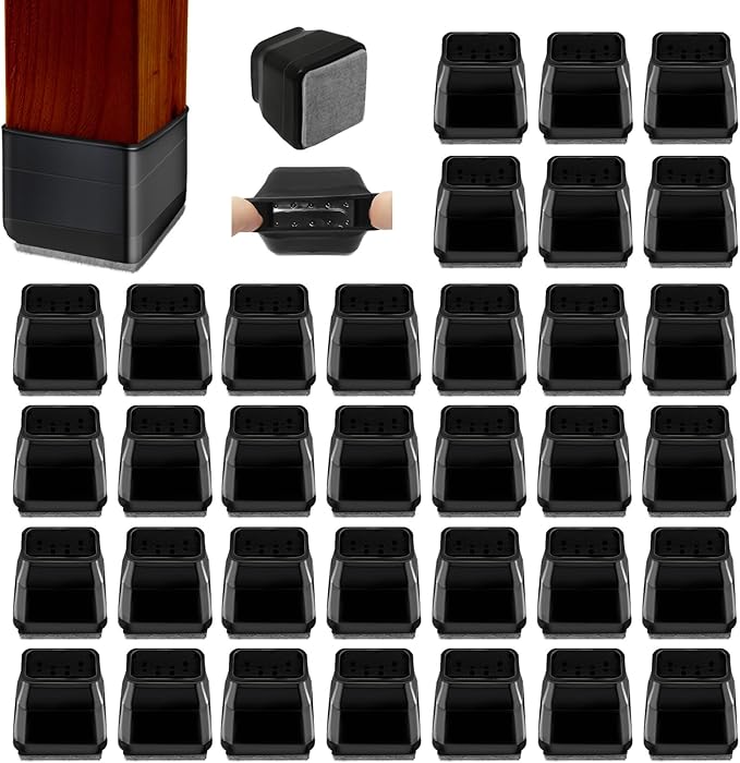 36Pcs Black Square Chair Leg Floor Protectors, High Elastic Felt Furniture Pads for Hardwood Floors, Silicone Floor Protectors for Chairs, Chair Leg Caps Covers Socks (Transparent, Small) by Joeyrras