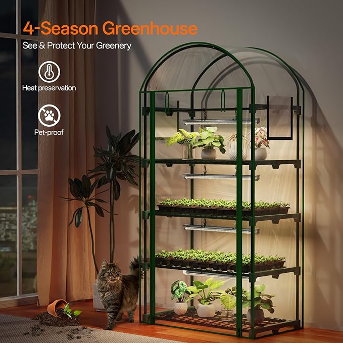 Bstrip Indoor Greenhouse with Grow Light, 4-Tier Mini Green House, 4Pcs Grow Lights for Indoor Plants with Timer, Zippered PVC Grow Tent with Airflow Windows, Indoor Greenhouse Cabinet 35x19.3x63in - Image 2