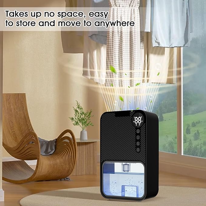 ele ELEOPTION Small Dehumidifier for bedroom 40 OZ Water Tank with Digital display Auto-Off, Portable Mini Dehumidifiers for Bathroom,RV,Basement Black US Plug - Image 3