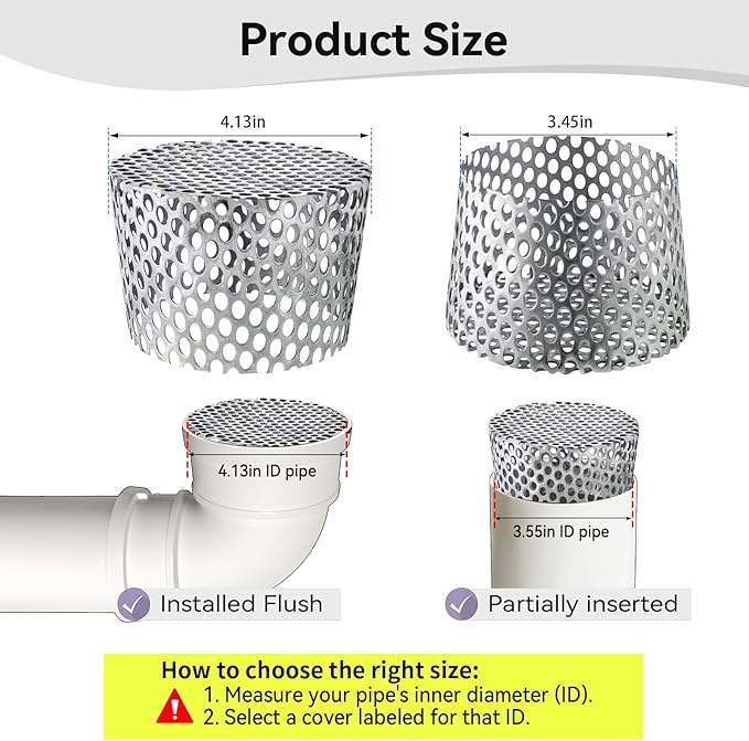 PVC Termination Cap Vent Cover, Stainless Steel Mesh Screen Vent Cover Slot for 3.55" to 4.13" ID Furnace and Roof Vent Pipe, Conical Vent Cap Rust preventing Leaves Debris, Birds Entering - Image 2