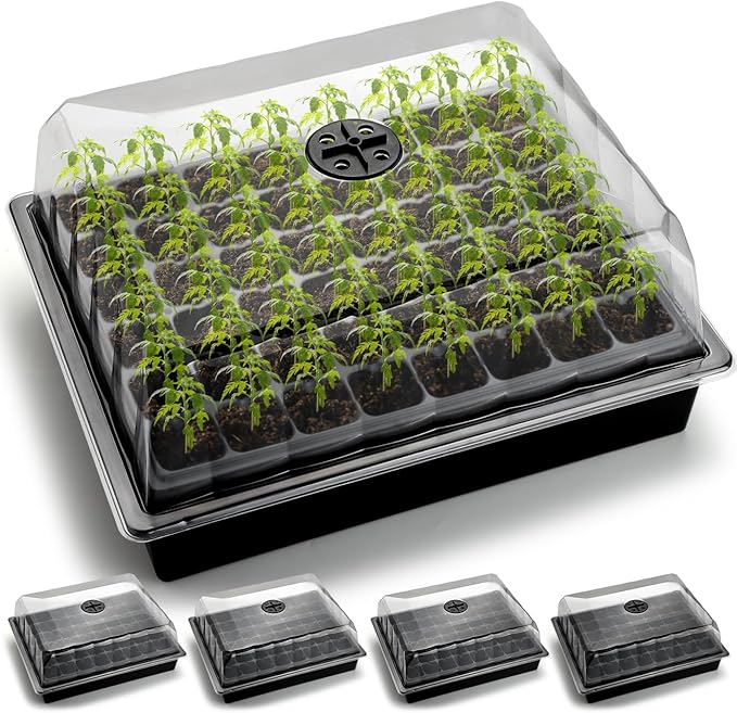 5-Pack No Drip Seed Starter Trays with 4" Humidity Dome - 240 Cells Deep Root Plug Trays, 2.76" Depth for Strong Roots Perfect for Vegetables, Herbs, Flowers & Plant Propagation, Gardening Supplies by RooTrimmer