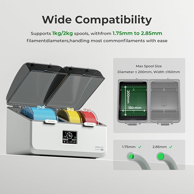 Creality Space Pi X4L Filament Dryer, 4 Spools 3D Printer Filament Dehydrator with Dual Independent Heating Chambers, 75°C High Temp & Smart Drying Box, Moisture-Proof Storage for PLA,PETG,TPU,ABS,etc - Image 7