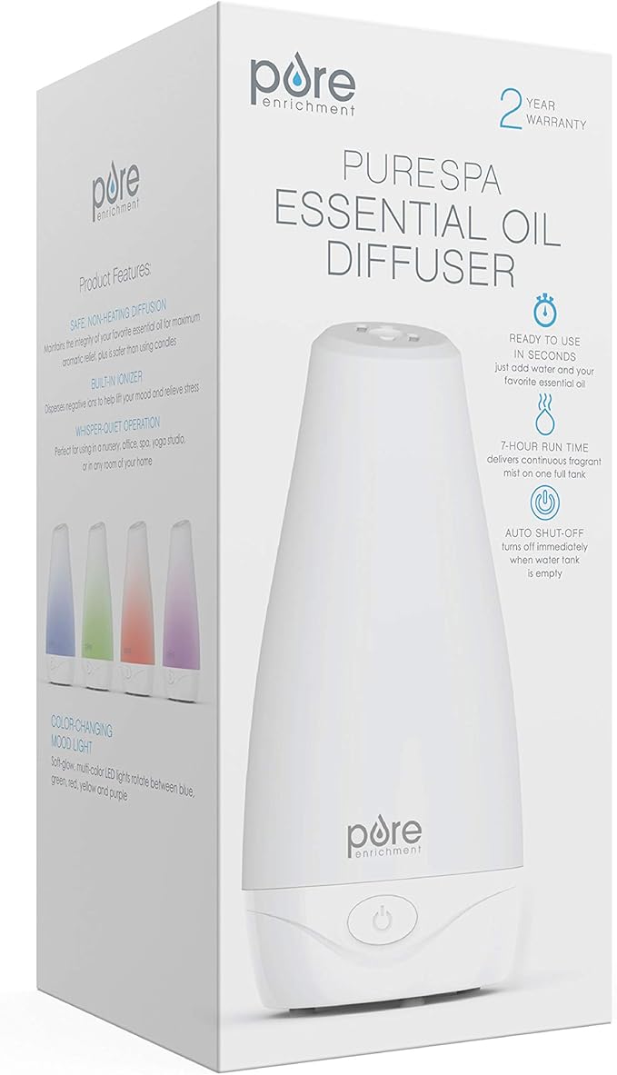 Pure Enrichment® PureSpa™ Essential Oil Diffuser - Compact Ultrasonic Aromatherapy Diffuser, Natural Air Deodorizer, 100ml Water Tank, and Optional Mood Light - Lasts Up to 7 Hours with Auto Shut-Off - Image 8