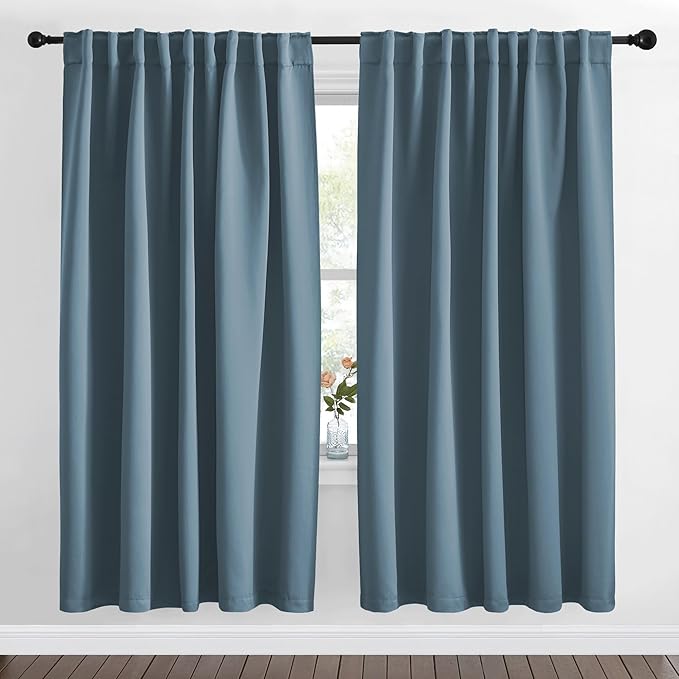 NICETOWN Living Room Blackout Draperies Curtains - (Smoky Blue Color) W70 x L72, 2 Panels, Home Decoration Window Blackout Drape Panels for Patio Door by NICETOWN