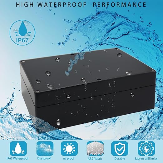 Watertight Junction Box, IP67 Waterproof Project Box Durable ABS Plastic Electronic Enclosure Case for DIY Electrical Project Black 10.35" x 7.17" x 3.74"(263 x 182 x 95 mm) - Image 7