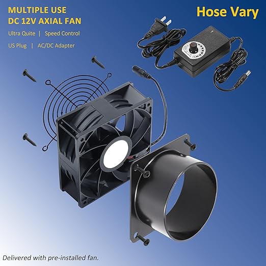 5in Air Exhaust Fan Fume Extractor, 6000RPM 210CFM DC12V Ventilation Fan w/Controller for 3D Printer, 3D Laser, Grow Tent, DIY - Image 2