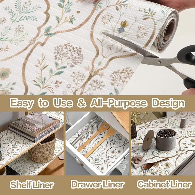 Drawer and Shelf Liner for Kitchen Cabinets Non-Adhesive Drawer Liners Strong Grip Floral Shelf Liners Non-Slip Cabinet Liner Waterproof Kitchen Cabinet Liners for Shelves Dressers 16IN×10FT - Image 5