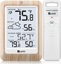 Indoor Outdoor Thermometer Wireless Weather Station, Temperature Humidity Monitor Battery Powered Inside Outside Thermometers with 330ft Range Remote Sensor and Backlight Display（Wood） by UUNNI