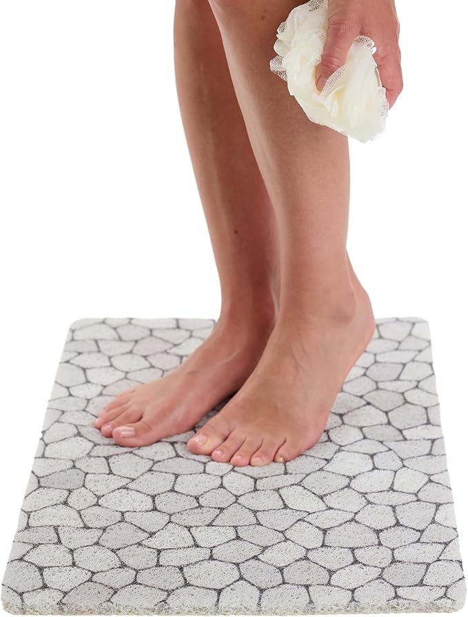 ENKOSI Loofah Non-Slip Shower and Bath Mat - Soft Cushioned Comfort - No Suction Cups for Smooth or Textured Tubs - Fast Draining - Safety for Bathroom, Family, Kids, and Elderly (24x16 Pebble) by ENKOSI