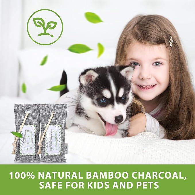 CLEVAST 6 Pack Charcoal Air Purifying Bags(6x60g), Activated Bamboo Natural Fresh Odor Absorber, Deodorizer and Moisture Eliminator, Air Purifier Bags for Home, Closet, Shoes, Car Air freshener - Image 6