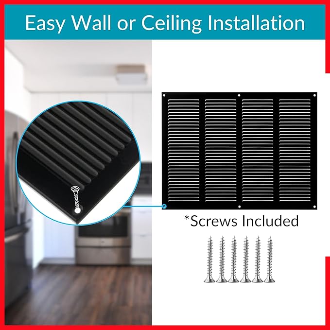 14x8 Vent Cover (duct opening) - Black HVAC Return Air Grille for Wall and Ceiling - Metal AC Vent Cover with Mesh - Rectangular Ventilation Register - External Dimensions: 15.75" W x 11.81" H - Image 2