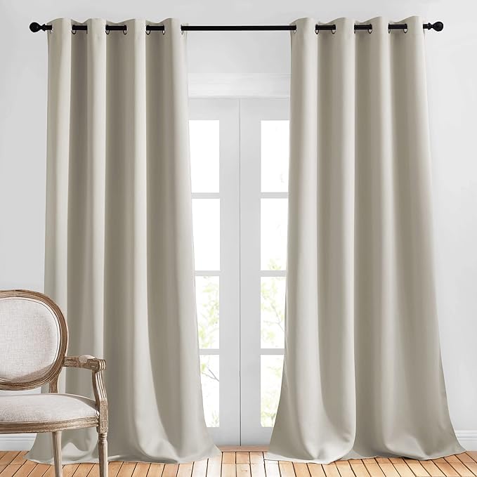 NICETOWN Bedroom Blackout Curtain & Drape 95 inch Length - Thermal Insulated Solid Grommet Sound Reducing Window Drape for Living Room/Laundry, 1 Panel, Natural, W52 x L95 by NICETOWN