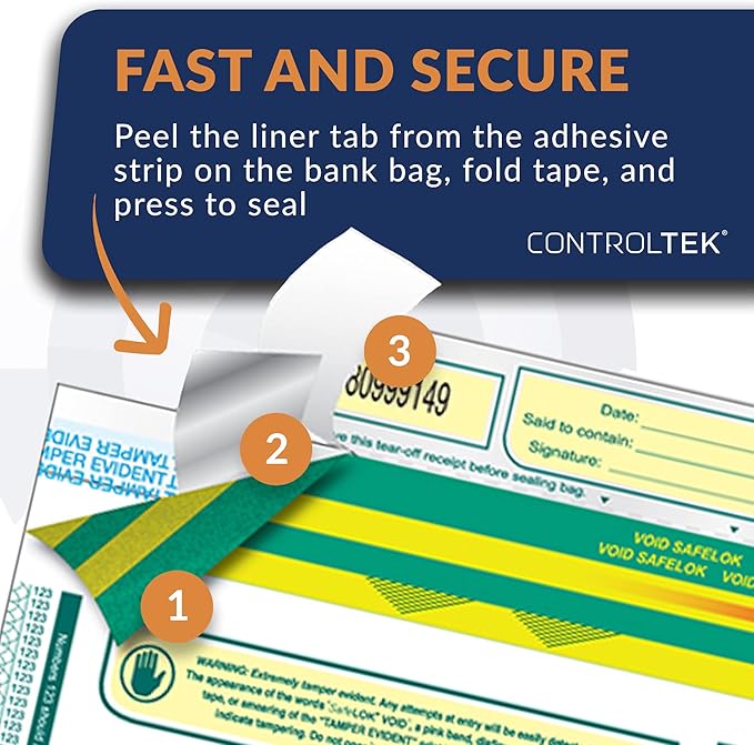 ControlTek SafeLok 12" x 16", Clear, 100 Bags, Tamper-Evident Deposit Bags, Cash Currency Handling & Valuables, Moisture, Heat, Cold Detection, Tear-off Receipt + Large Barcodes 585093 - Image 4