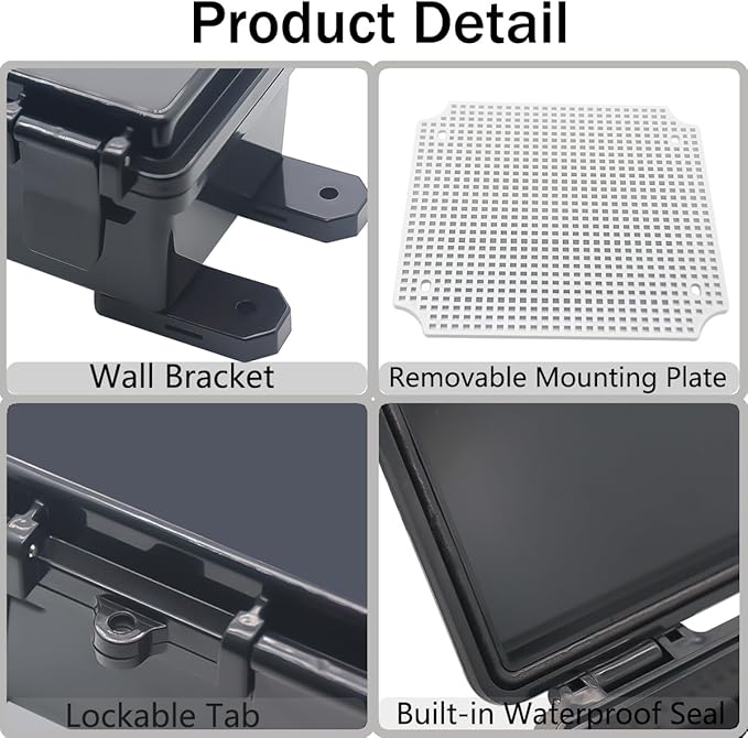 Junction Box, Hinged Black Clear Cover IP67 Waterproof ABS Project Box with Mounting Plate Electrical Box Enclosure with Wall Bracket 8.3 x 8.3 x 4.3inch(210x210x110mm) - Image 4
