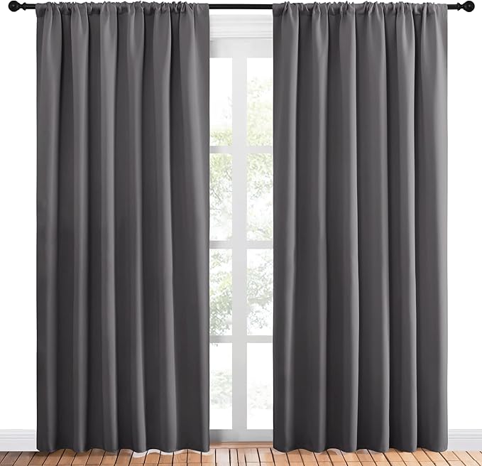 NICETOWN Blackout Curtain Panels for Window - Thermal Insulated Rod Pocket Blackout Drapes/Draperies for Dining Room (2 Panels, W70 x L84 inches, Grey) - Image 2