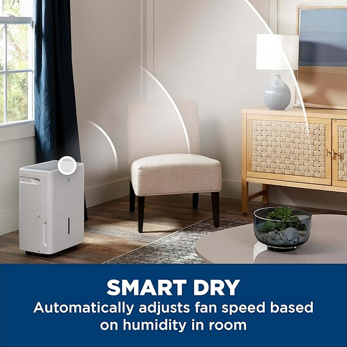 GE Energy Star Portable Dehumidifier for Basement, Bedroom, Bathroom, Closet or Small Rooms up to 1500 Sq Ft, 22 Pint with Removable Bucket and Continuous Drain Connect for Auto or Manual Drainage - Image 3