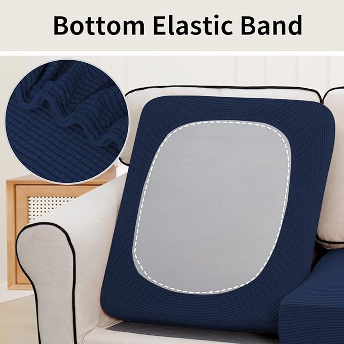 Easy-Going Stretch Individual Chair Couch Cushion Cover Sofa Cushion Furniture Protector Sofa slipcover Soft Flexibility with Elastic Bottom (3-Piece Sofa Cushion Cover, Navy) - Image 4