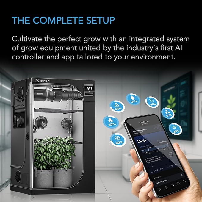 AC Infinity AI Grow System PRO 4x4, 4-Plant Kit w/WiFi App, Includes Dynamic Self Learning AI Controller, LM301H EVO LED Lighting, 2000D Mylar Tent w/Lab-Tested Reflectivity, Largest Zippered Window - Image 2