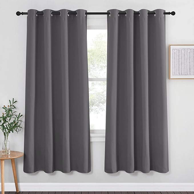 NICETOWN Blackout Curtain Panel for Bedroom - Three Pass Microfiber Noise Reducing Thermal Insulated Solid Ring Top Blackout Window Drape (1 Panel, 52 x 72 inches, Gray) by NICETOWN