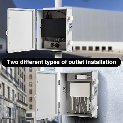 Outdoor Electrical Junction Box, ABS Water Resistant Enclosure with Internal Mounting Panel & Hinged Cover (13" H* 9.2" L* 4.6" W & Outlet) - Image 3