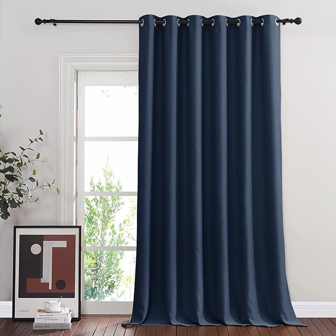 NICETOWN Navy Blue Blackout Room Divider Curtains 90 inch Length, Grommet Energy Saving Thermal Drapes Sound Reducing Window Treatments for Living Room, 1 Panel, W80 x L90 by NICETOWN
