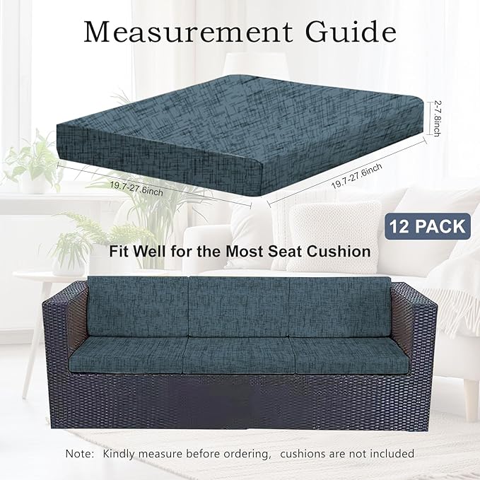 12Pcs Stretch Patio Cushion Covers Outdoor Couch Cover Replacement,Outdoor Textured Sofa Covers for Patio Couch,Washable Furniture Cover (Navy Blue,Cushions Not Included) - Image 2