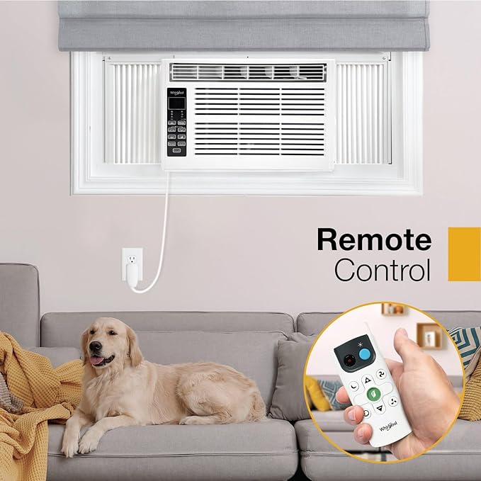 Whirlpool 8,000 BTU Window Air Conditioner with Dehumidifier, 115V, Window AC for Rooms up to 350 Sq. Ft., Living Room, Bedroom, or Apartment, with 3 Speeds, Remote Control, and 24H Timer, White - Image 5