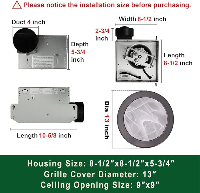 Akicon Ultra Quiet Bathroom Exhaust Fan with LED Light 80CFM 2.0 Sones Round Bathroom Ventilation Fan with Frosted Glass Cover (Oil Rubbed Bronze) - Image 3