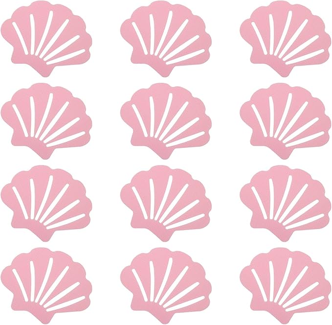 PATIKIL 12 Pcs Non Slip Bathtub Stickers, Anti Slip Shower Stickers Bathroom Shower Floor Decals Sea Shell Shape Cute Treads Tubs, Pink by PATIKIL
