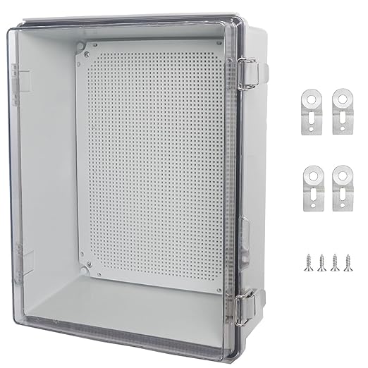 Waterproof Junction Box, ABS Plastic Electrical Box with Stainless Steel Latch, Hinged Cover Electric Project Enclosure Box with Mounting Plate, Wall Brackets,Clear 15.7"x11.8"x7.1 by LuSumtly