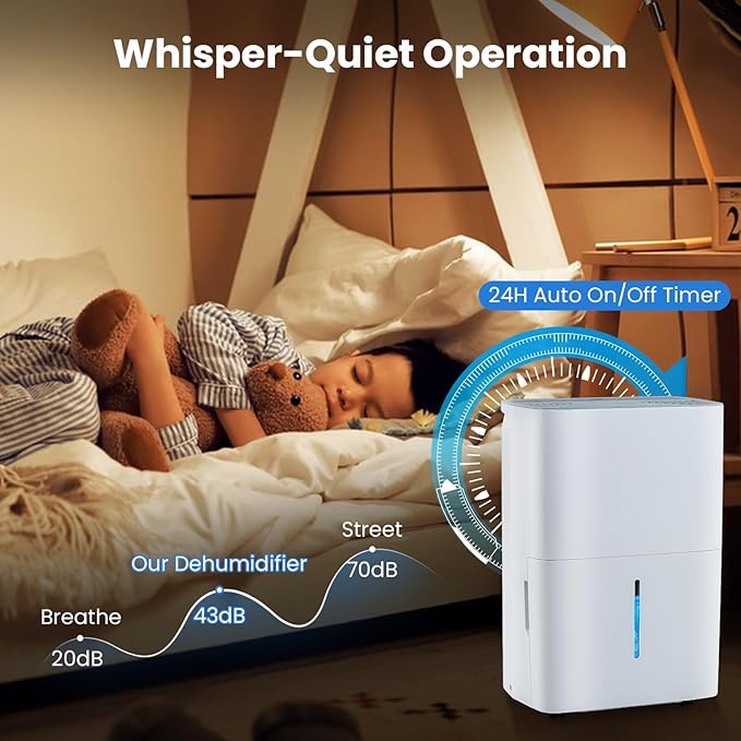 ARLIME 94.5 Pints Dehumidifier for Home, 6000 Sq.Ft Dehumidifier w/24H Timer, LED Display, Child Lock, Drain Hose& Auto Defrost for Bedroom Basement Garage Office (94.5 Pints) - Image 4