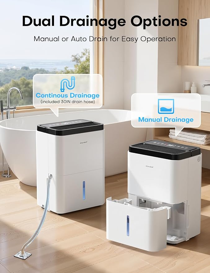 Dehumidifiers for Home Max 35 Pints, Compressor Dehumidifier with Drain Hose, Three Modes, Smart Humidity Control, 24H Timer, Dry Clothes, Auto-Defrost, for Basement, Bedroom, Bathroom, Home - Image 6