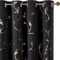 BUHUA Black Blackout Curtains with Gold Wave Line Foil Design,Room Darkening Curtains 84 Inches Long,Noise Reducing Blackout Drapes,Sliding Door Curtains Thermal for Living Room 2 Panels Set,52W×84L by BUHUA